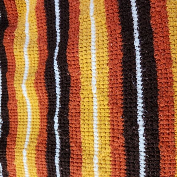 Vtg Handmade Afghan Crochet Retro Sofa Cover Diamond Stitch Stripe Blanket 43x71 - Picture 12 of 14